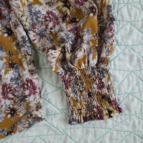 Pleione Mustard Multicolor Floral Long Puff Sleeve Blouse - Picture 3 of 6
